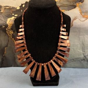 Mother of Pearl Brown Fan Statement Necklace